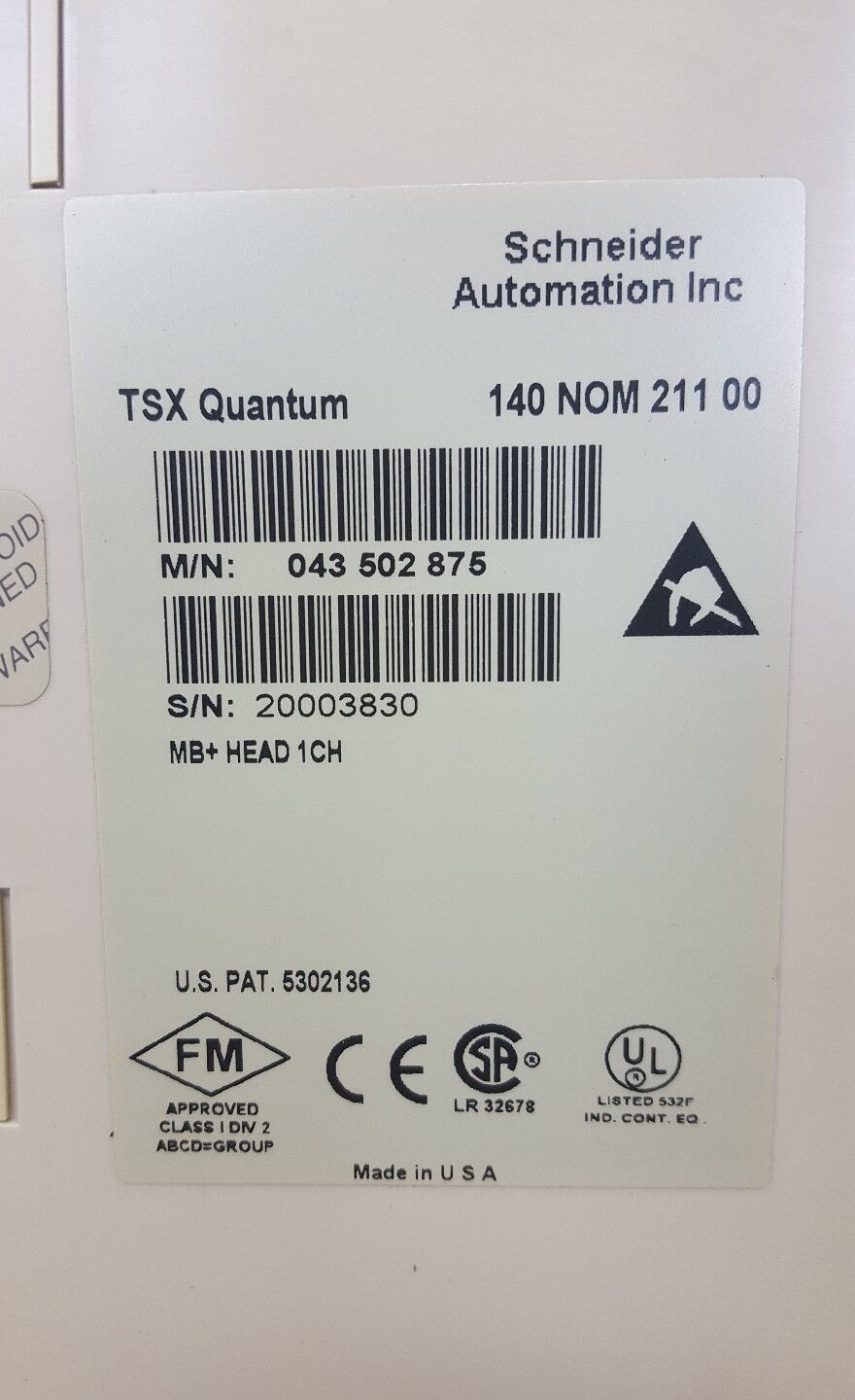 SCHNEIDER TSX QUANTUM MODBUS PLUS MODULE 140NOM21100