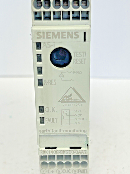 SIEMENS - 3RK1408-8KG00-0AA2 - AS-i GROUND FAULT MODULE  IP20 S22.5 -Relay (24V)