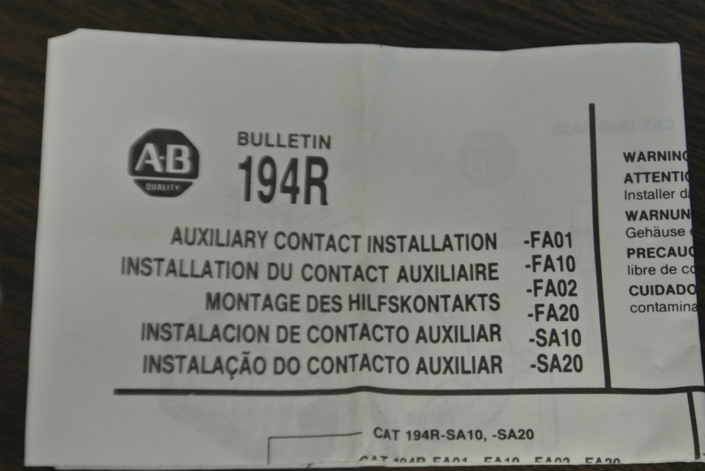 LOT of 4 / ALLEN-BRADLEY 194R-FA20 / AUXILIARY CONTACT / 2 N.C. / NEW SURPLUS