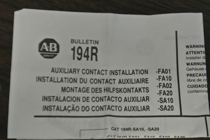 LOT of 4 / ALLEN-BRADLEY 194R-FA20 / AUXILIARY CONTACT / 2 N.C. / NEW SURPLUS