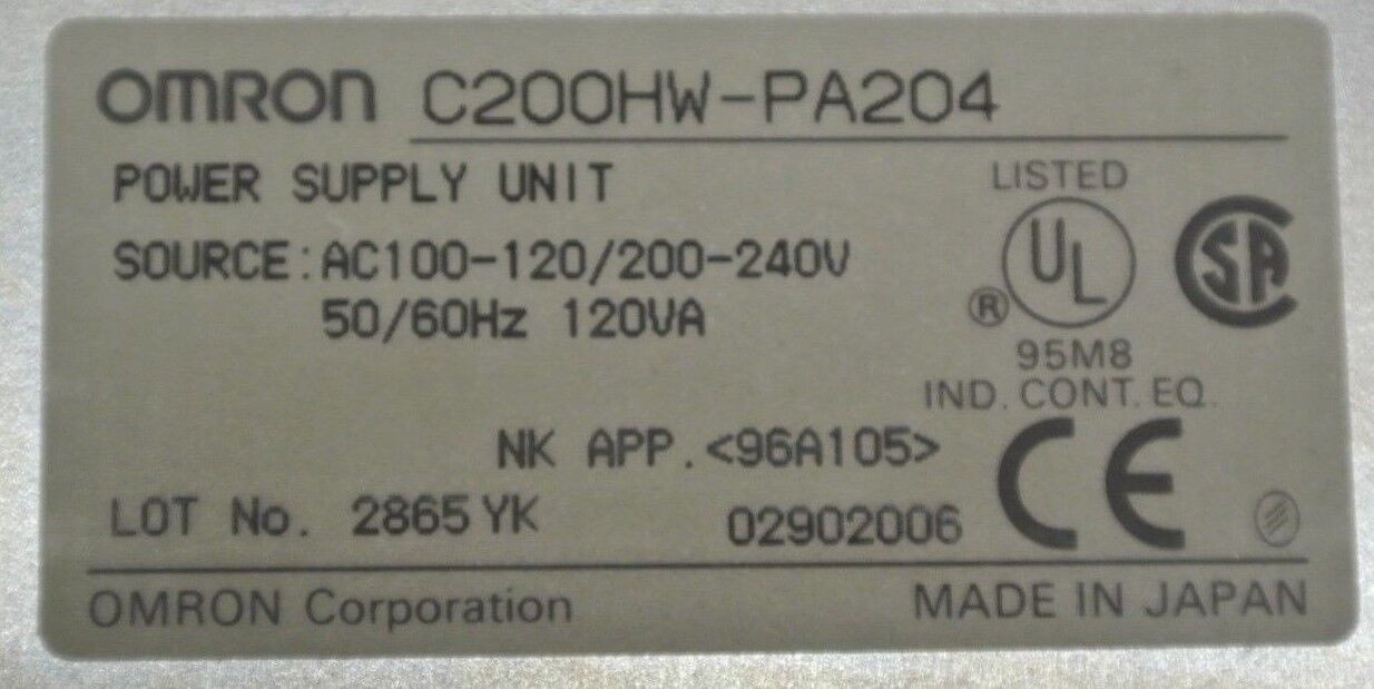 OMRON C200HW-PA204 / POWER SUPPLY UNIT / 100-120VAC / 200-24VAC / 120VA