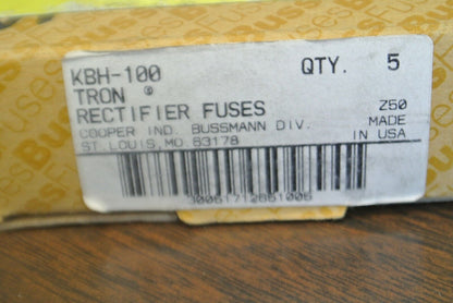 BOX of 5 / BUSSMANN / TRON KBH100 RECTIFIER FUSE / 100A / 500V / NEW SURPLUS