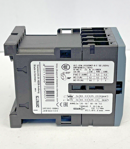 SIEMENS - 3RT2017-1BB42 -AUXILIARY CONTACT-AC-3e/AC-3,12A,5.5 kW/400V,3-p, 24VDC