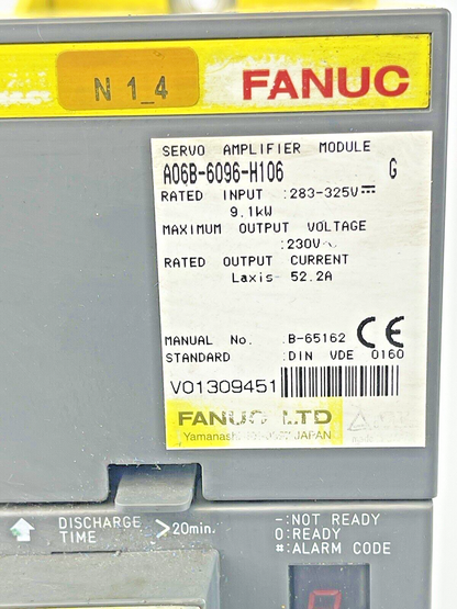 FANUC - A06B-6096-H106 SERIES G- SERVO AMPLIFIER MODULE -283-325V, 9.1kW, 52.2 A