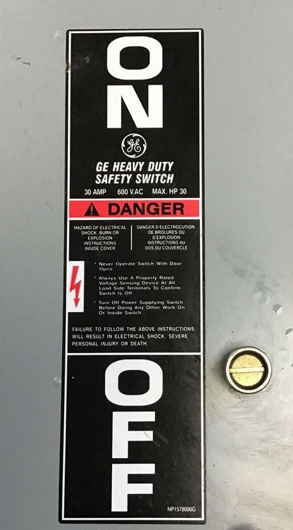 GENERAL ELECTRIC THN3361J SAFTEY SWITCH NON FUSIBLE 30A MODEL 11 600VAC/250VDC