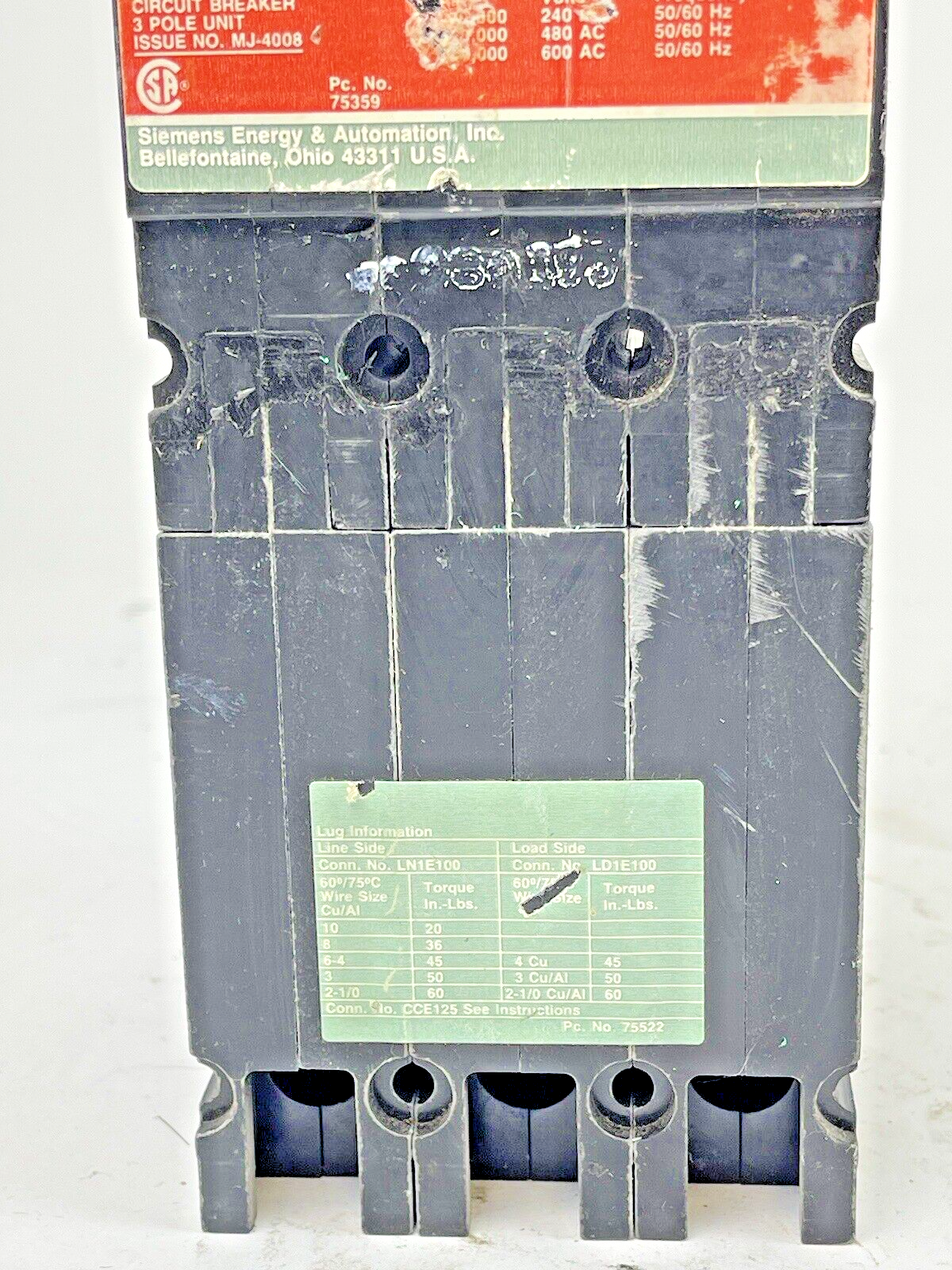 ITE - SIEMENS - CED63B080 - CIRCUIT BREAKER - 80 A, 600 VAC, 3 POLE, TYPE CED6