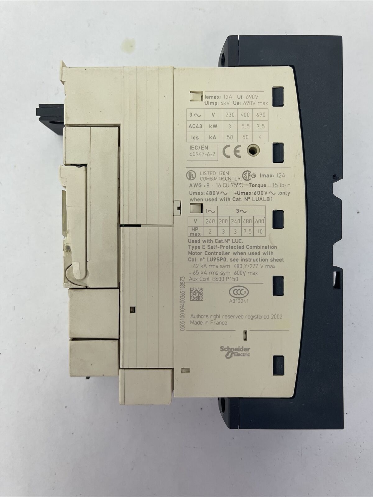 TELEMECANIQUE LUB12 MOTOR STARTER TESYS LUCA1XFU 110-240V CLASS10 0.35-1.4A
