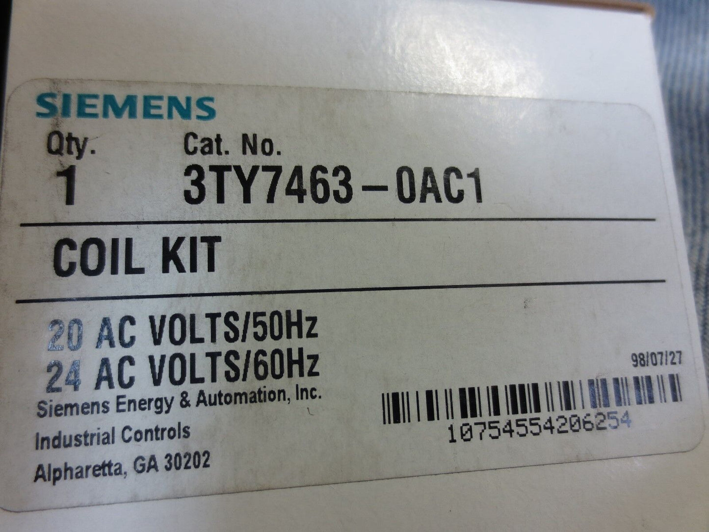 SIEMENS 3TY7463-0AC1 / 3TY7463-OAC1 COIL KIT 20/24VAC, 50/60Hz - NEW SURPLUS