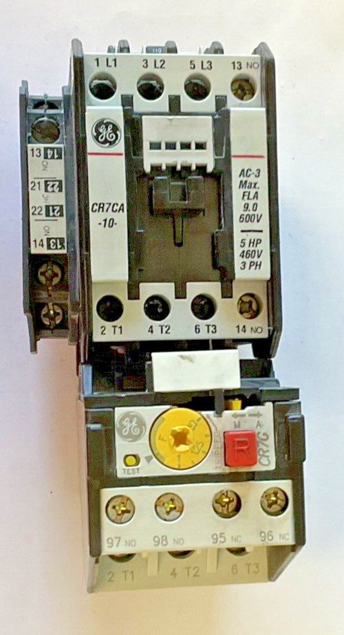 GENERAL ELECTRIC CR7CA-10 STARTER W/CR7XA11B AUX CONTACT CR7G1WF RELAY