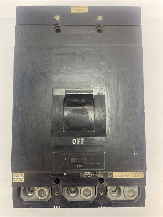 SQUARE D MAL36800 CIRCUIT BREAKER 800AMP 600VAC 250VDC 3POLE