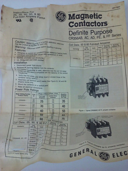 GE CR356CC2A1 OVERLOAD RELAY, 600V, 30A INDUCTIVE, 40A RESISTIVE, 24V COIL, NEW