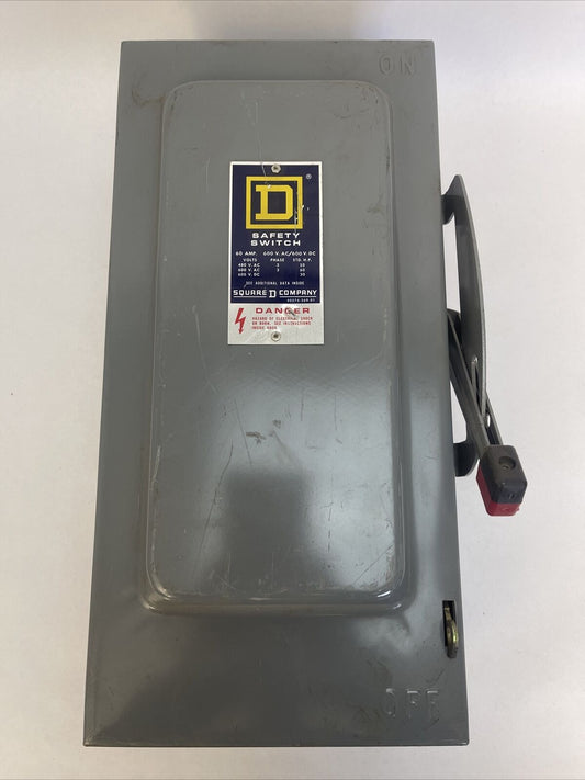 SQUARE D HU-362 NON-FUSIBLE SAFETY SWITCH 600VAC/DC 60AMP 3POLE 60HP SERIES D2