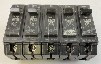 GE THQL1125 25AMP 120/240VAC 1POLE CIRCUIT BREAKER (LOT OF 5)