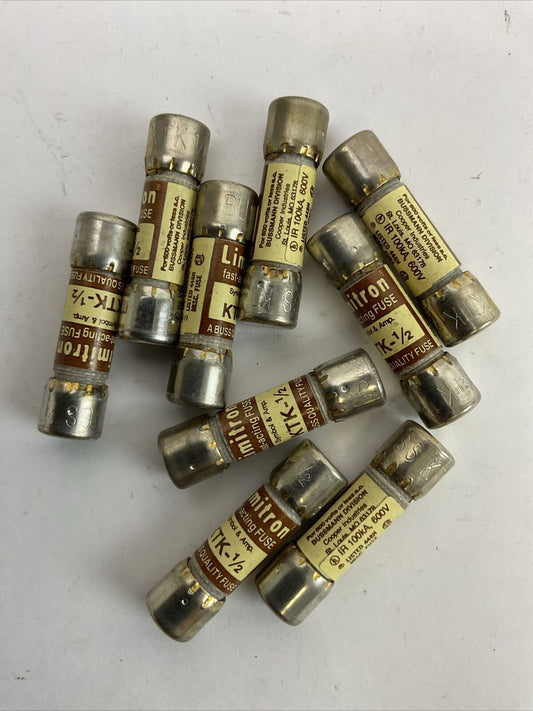 LIMITRON KTK-1/2 FAST-ACTING FUSE 1/2AMP 600VAC (LOT OF 9)