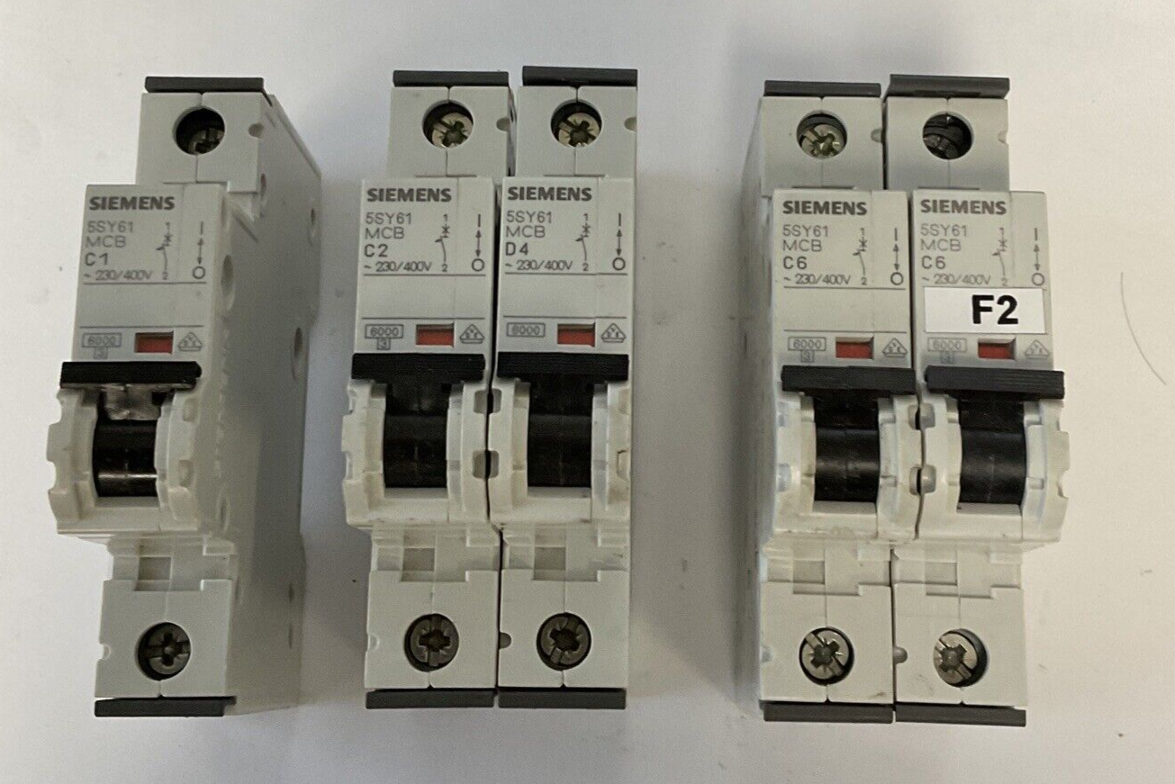 SIEMENS 5SY61 MCB CIRCUIT BREAKERS C1(1) C2(1) C4(1) C6(2) 230/400VA***LOTOF5***