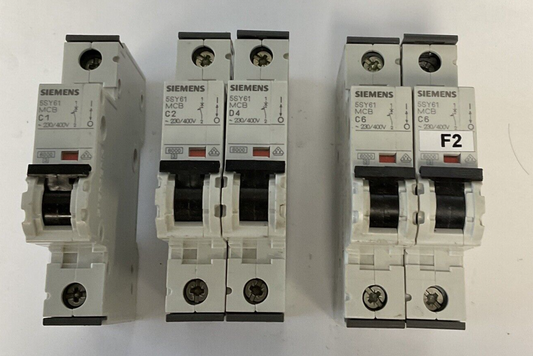 SIEMENS 5SY61 MCB CIRCUIT BREAKERS C1(1) C2(1) C4(1) C6(2) 230/400VA***LOTOF5***