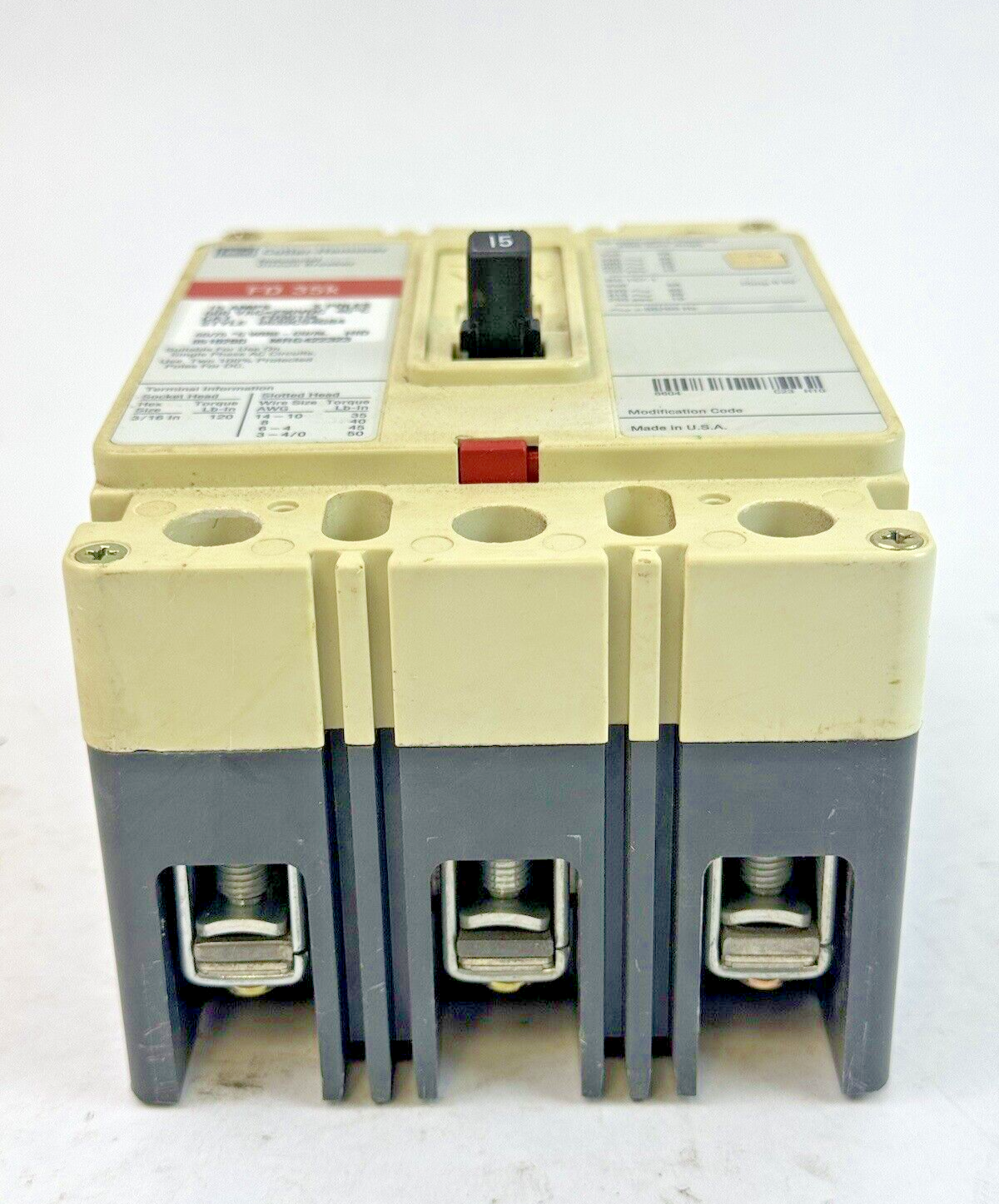 EATON / CUTLER-HAMMMER - FD3015L - CIRCUIT BREAKER - 3 POLE/ 15 A/ 600 VAC