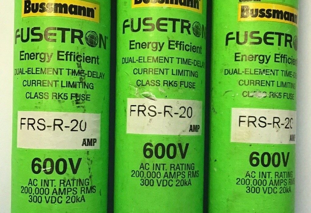 BUSSMAN FRS-R-20 AMP FUSETRON ENERGY EFF. 600V DUAL-ELEM TIME DELAY CLASS RK5