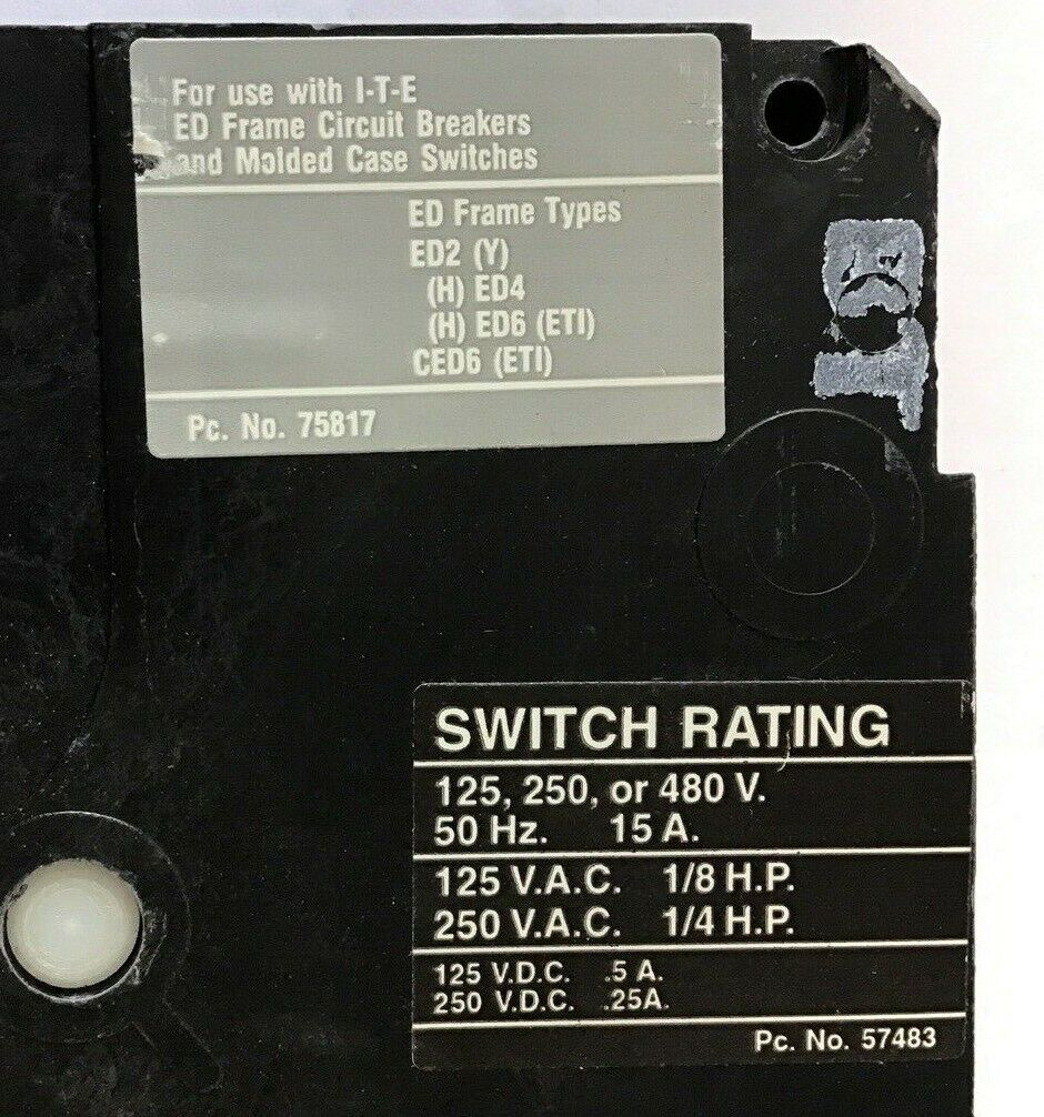 ITE A01ED64 AUXILIARY SWITCH 480V 15A 50HZ