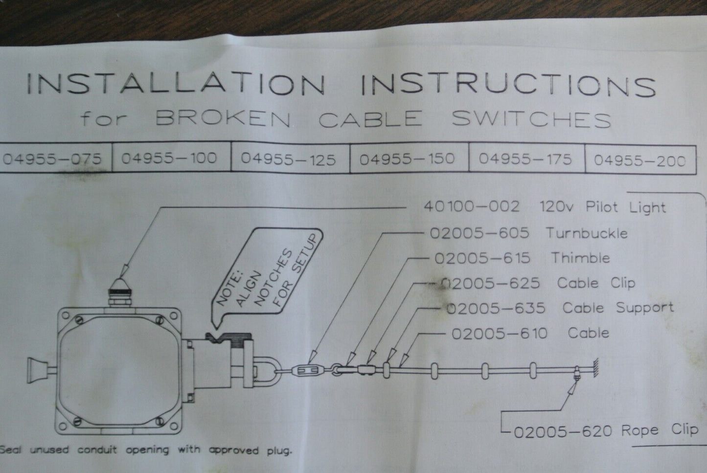 REES 04955-200 CABLE OPERATED SWITCH w/ BROKEN CABLE DETECTION / NEW SURPLUS