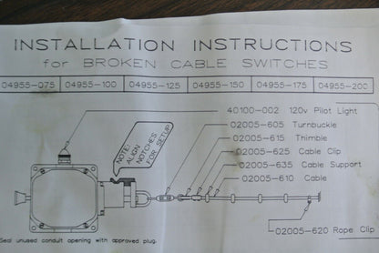 REES 04955-200 CABLE OPERATED SWITCH w/ BROKEN CABLE DETECTION / NEW SURPLUS