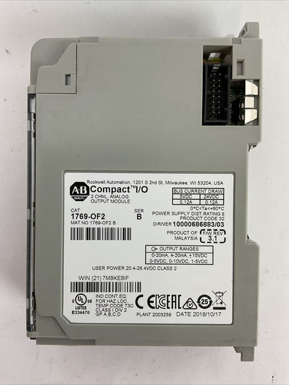 ALLEN BRADLEY 1769-OF2 SER B F/W REV 3.1 DIR/VER 10000686883/03 2CH ANALOG OUTPU