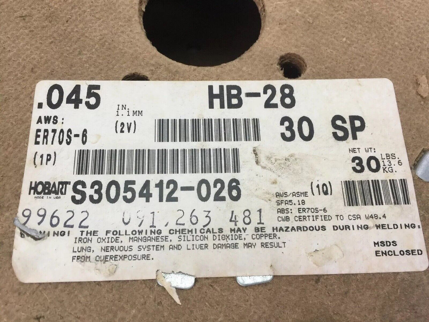 HOBART ER70S-6 WELDING WIRE 30LBS 0.045 HB-28 30 SP S305412-026