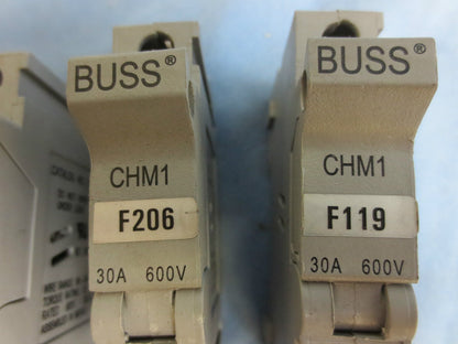 MIXED LOT BUSS FUSE HOLDERS - CHM1 (2), CHM2, CHM3, CHCC3, W/ FUSES 30A 600V