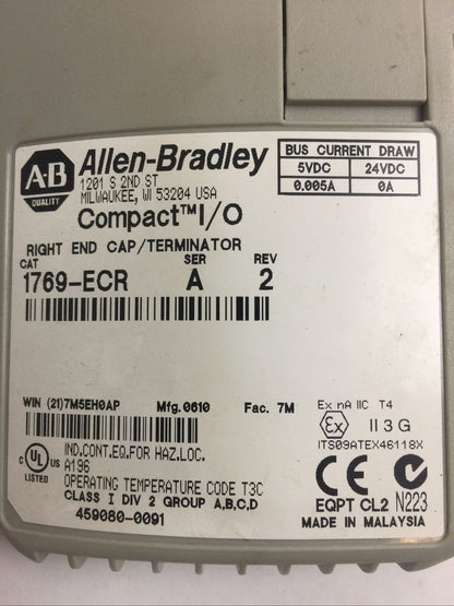 ALLEN BRADLEY 1769-ECR I/O RIGHT END CAP/TERMINATOR SER A REV 2 24VDC