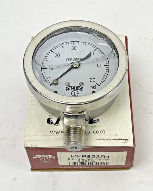 WINTERS - PFP823R1 - PRESSURE GAUGE - 2.5" DIAMETER, 1/4" NPT BTM, 0-60 PSI