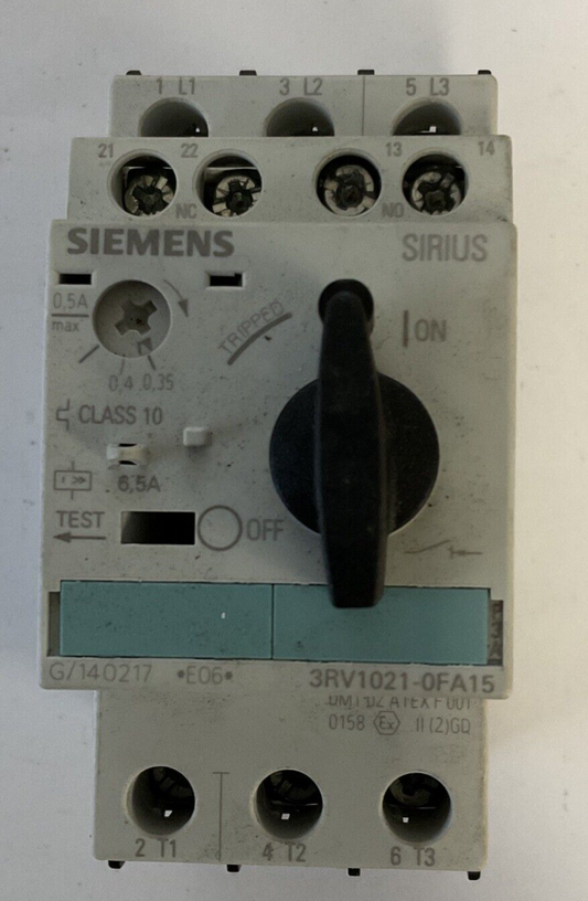 SIEMENS 3RV1021-0FA15 MOTOR STARTER 50/60HZ 600V 0.5-0.35A 6KV 6.5A ***LOTOF2***