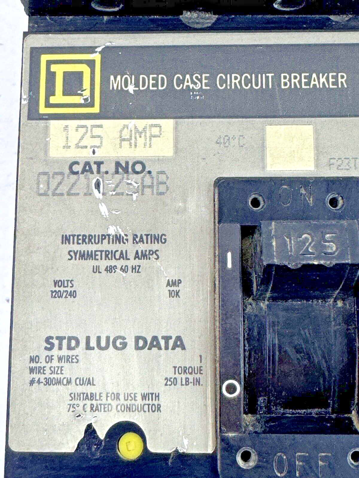 SQUARE D - Q221125AB - MOLDED CASE CIRCUIT BREAKER - 2 POLE/ 125 A/ 240 VAC