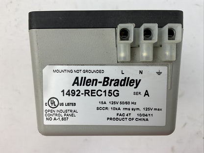ALLEN BRADLEY 1492-REC15G GFCI RECEPTACLE 15A 125V 50/60HZ SER A
