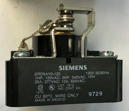 SIEMENS SRD5AY0120 POWER RELAY 120VAC GENERAL PURPOSE 50/60HZ