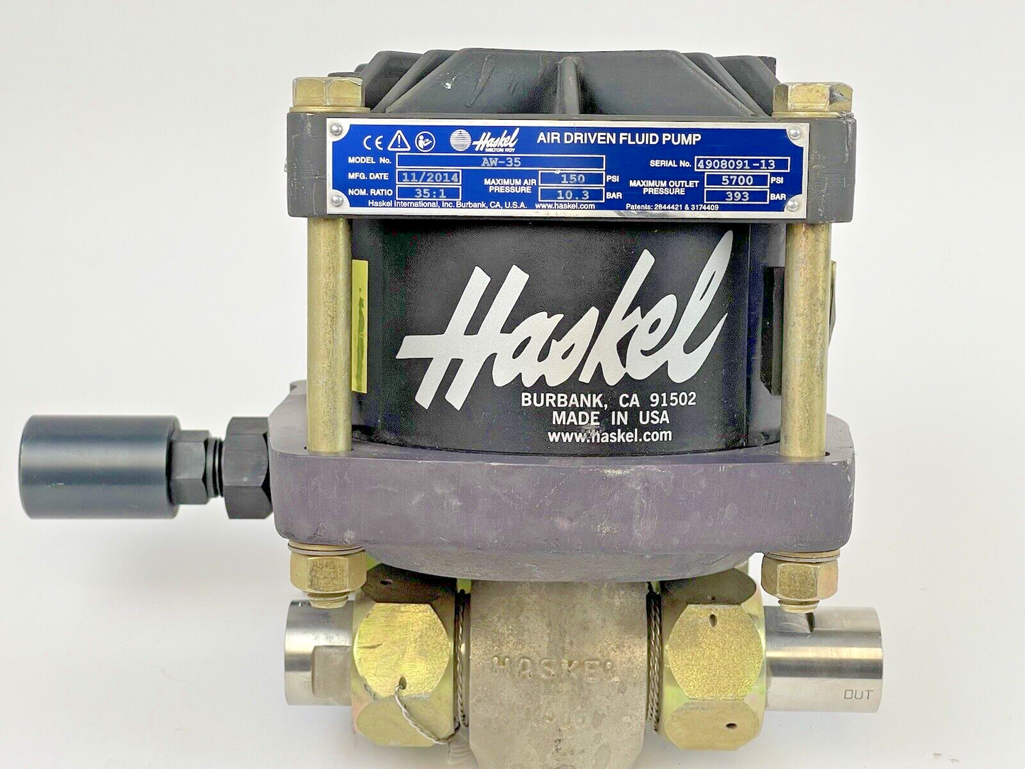 HASKEL-AW-35 -AIR DRIVEN LIQUID PUMP-35:1, 150/10.3 MAX AIR, 5700/393 MAX OUTLET