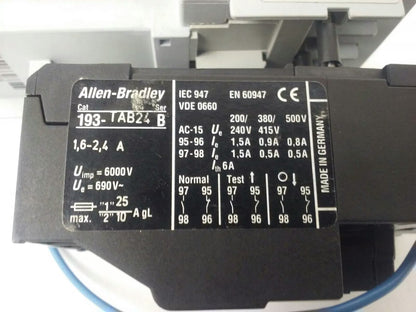 ALLEN BRADLEY 100-C09D*10 SER. A,CONTACTOR,3PH,600V,25A,24VDC COIL ,W/ 193-TAB24