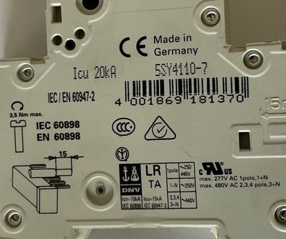 SIEMENS 5SY41 MCB C10 CIRCUIT BREAKER 230/400V W/5ST3010 CIRCUIT SWITCH *LOTOF2*