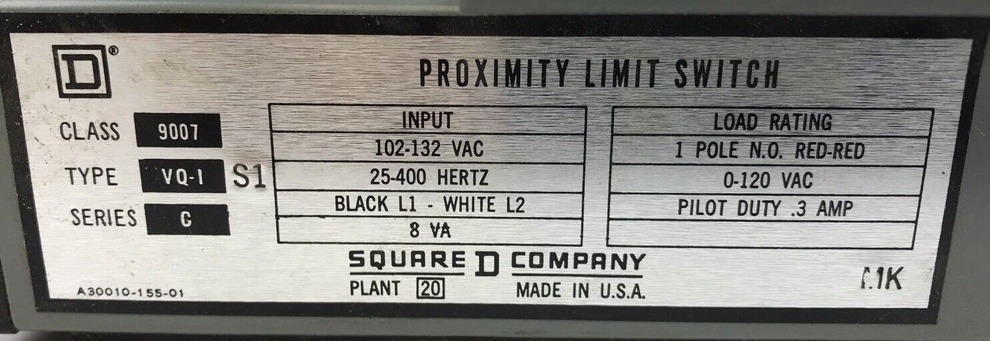 Square D 9007 VQ-1 Proximity Limit Switch Series C