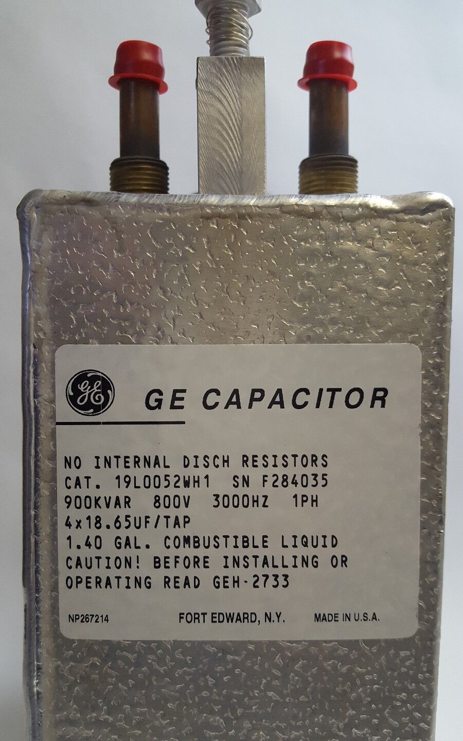GE 19L0052WH1 CAPACITOR - 900KVAR, 800V, 3000Hz, 4x18.65 uF/TAP 19L0052WH1