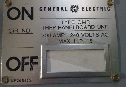 GE TYPE QMR THFP224 MODEL 1 FUSIBLE PANELBOARD SWITCH UNIT 2P 200 A 240V TYPE 1