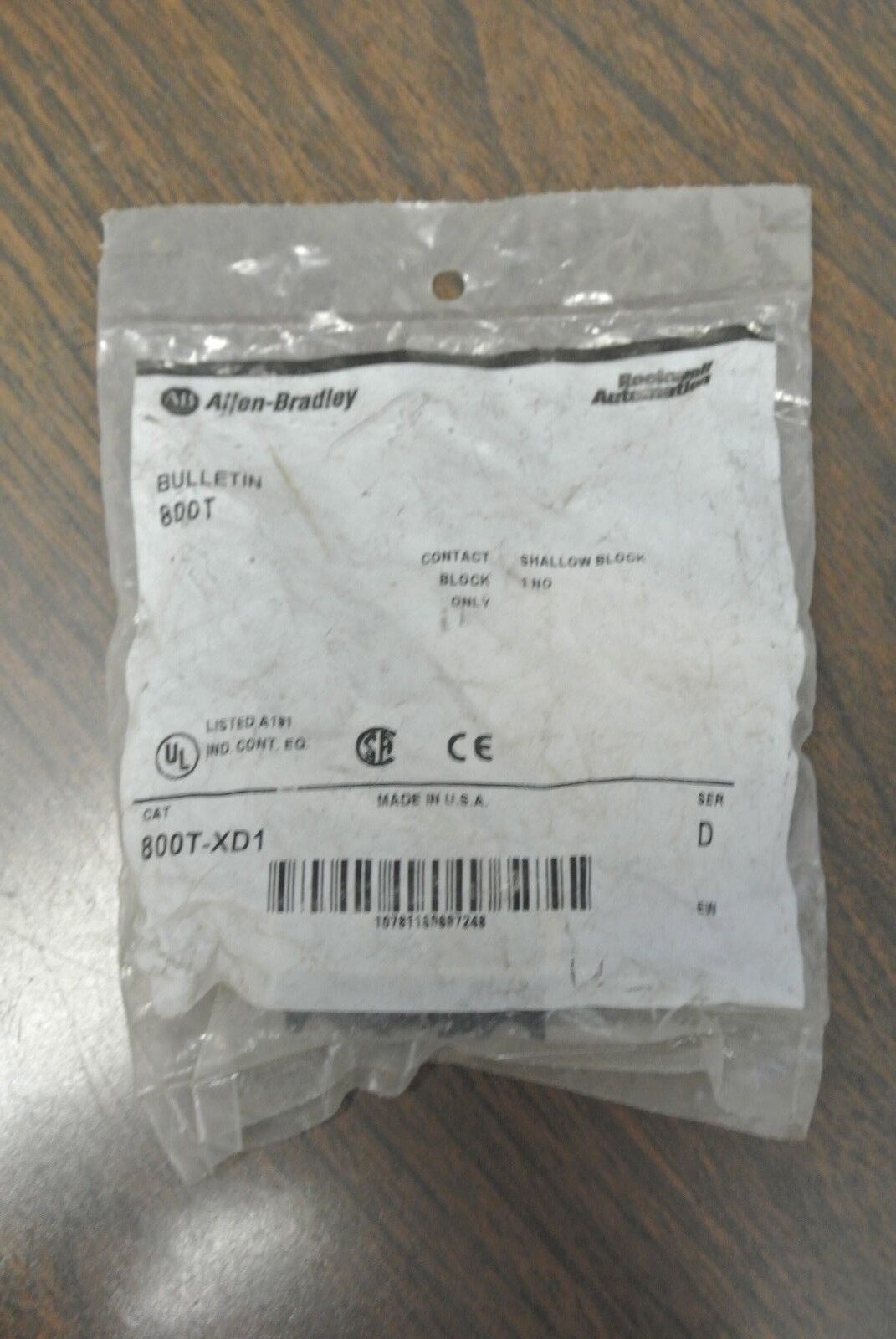 ALLEN-BRADLEY 800T-XD1 / SHALLOW BLOCK CONTACT BLOCK / NEW SURPLUS