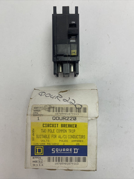 SQUARE D QOUR220 CIRCUIT BREAKER 20AMP 120/240VAC 50/60HZ 2POLE COMMON TRIP