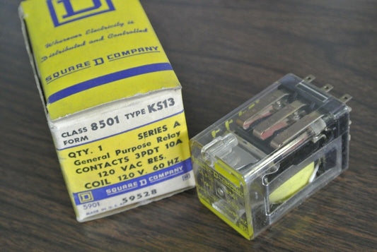SQUARE D 8501 KS13 GENERAL PURPOSE RELAY 3PDT, 10A 120V COIL - NEW SURPLUS