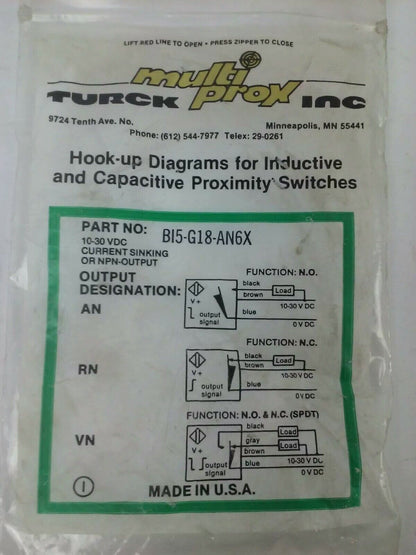 TURCK B15-G18-AN6X PROXIMITY SWITCH 10-30VDC