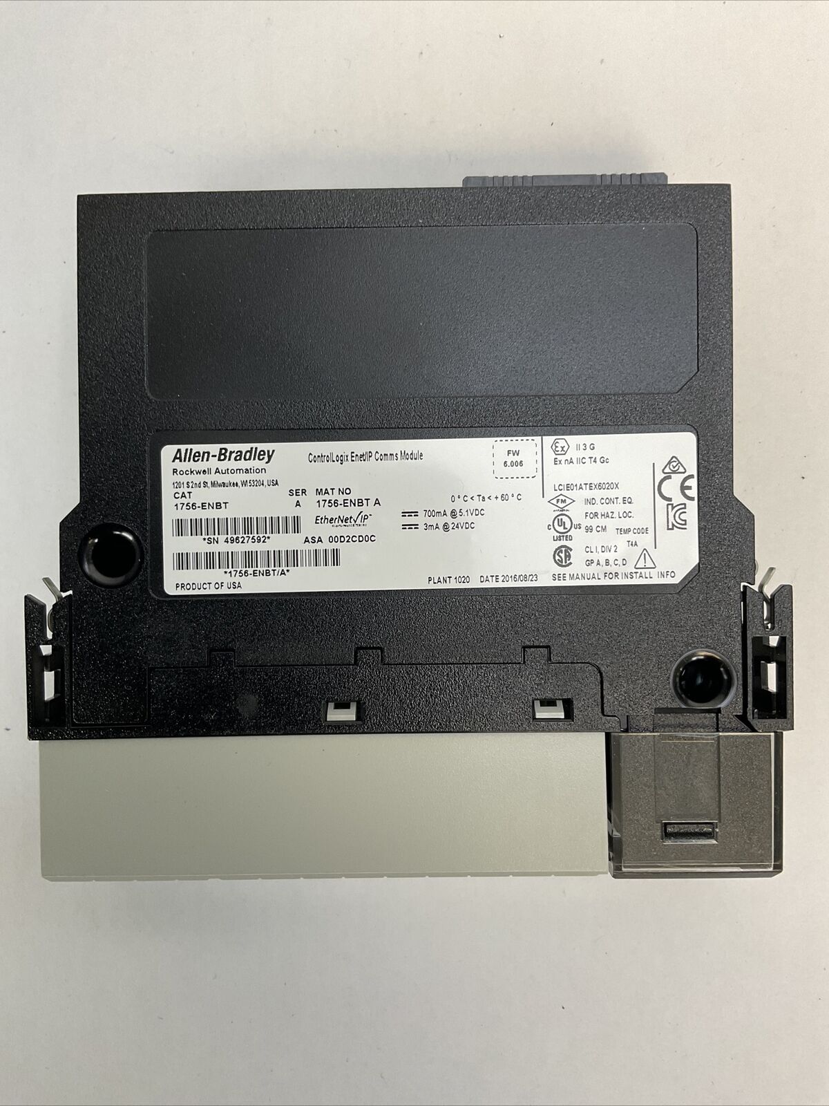 ALLEN BRADLEY 1756-ENBT SER A FW 6.006 CONTROL LOGIX ETHERNET/IP COMMS MODULE