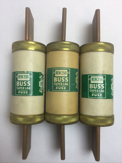 BUSSMANN REN250 BUSS SUPER-LAG RENEWABLE FUSE 250AMP 250VAC (LOT OF 3)