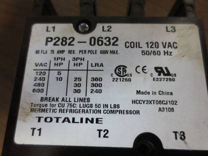 TOTALINE P282-0632 CONTACTOR 120V COIL 75A 600V w/ V7-2B17E9 SWITCH (1)