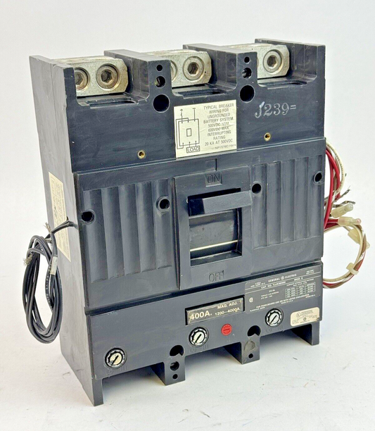 GE - TJJ436400 - CIRCUIT BREAKER W/ 400A TRIP, AUX, SHUNT - 400A, 600VAC, 3 POLE