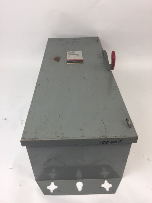 WESTINGHOUSE HUN363 HEAVY DUTY SAFETY SWITCH 100AMP 600VAC 75HP TYPE 1 ENCLOSURE