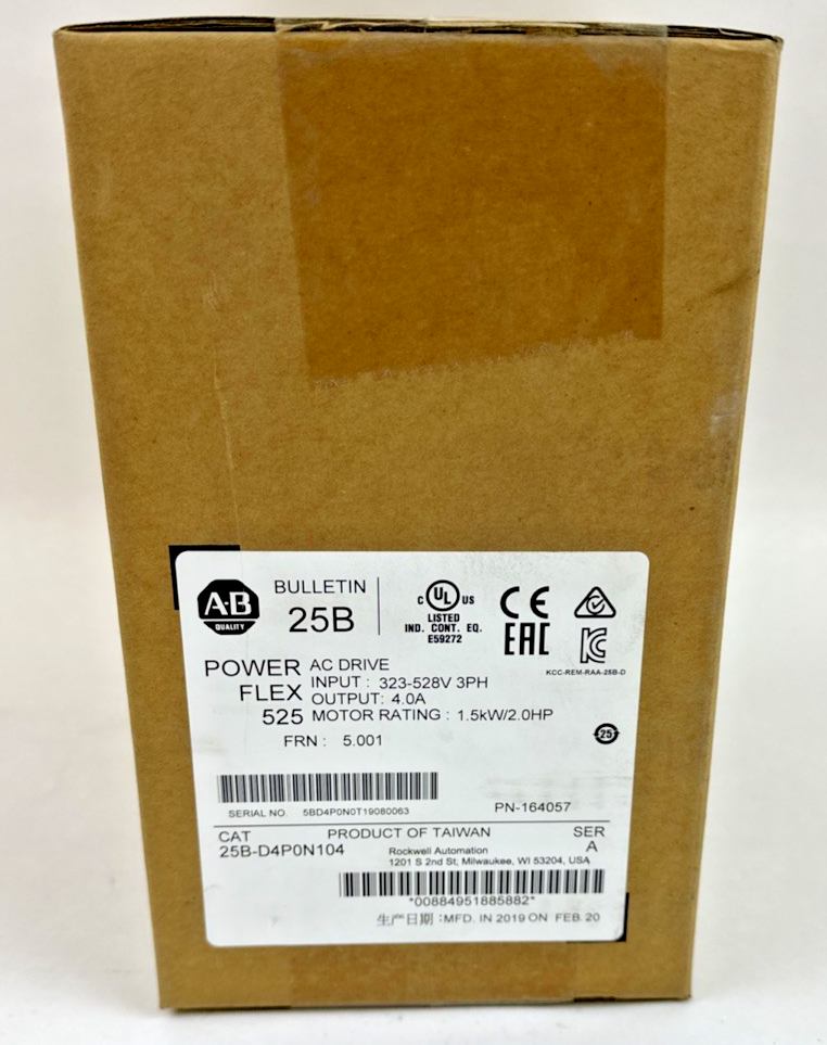 ALLEN BRADLEY 25B-D4P0N104 POWER FLEX  AC DRIVE FRN 5.001 SER A OUTPUT 4A 2HP